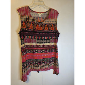 Cato Women's Tribal Polyester Round Neck Sleeveless Casual Top Blouse Size XL